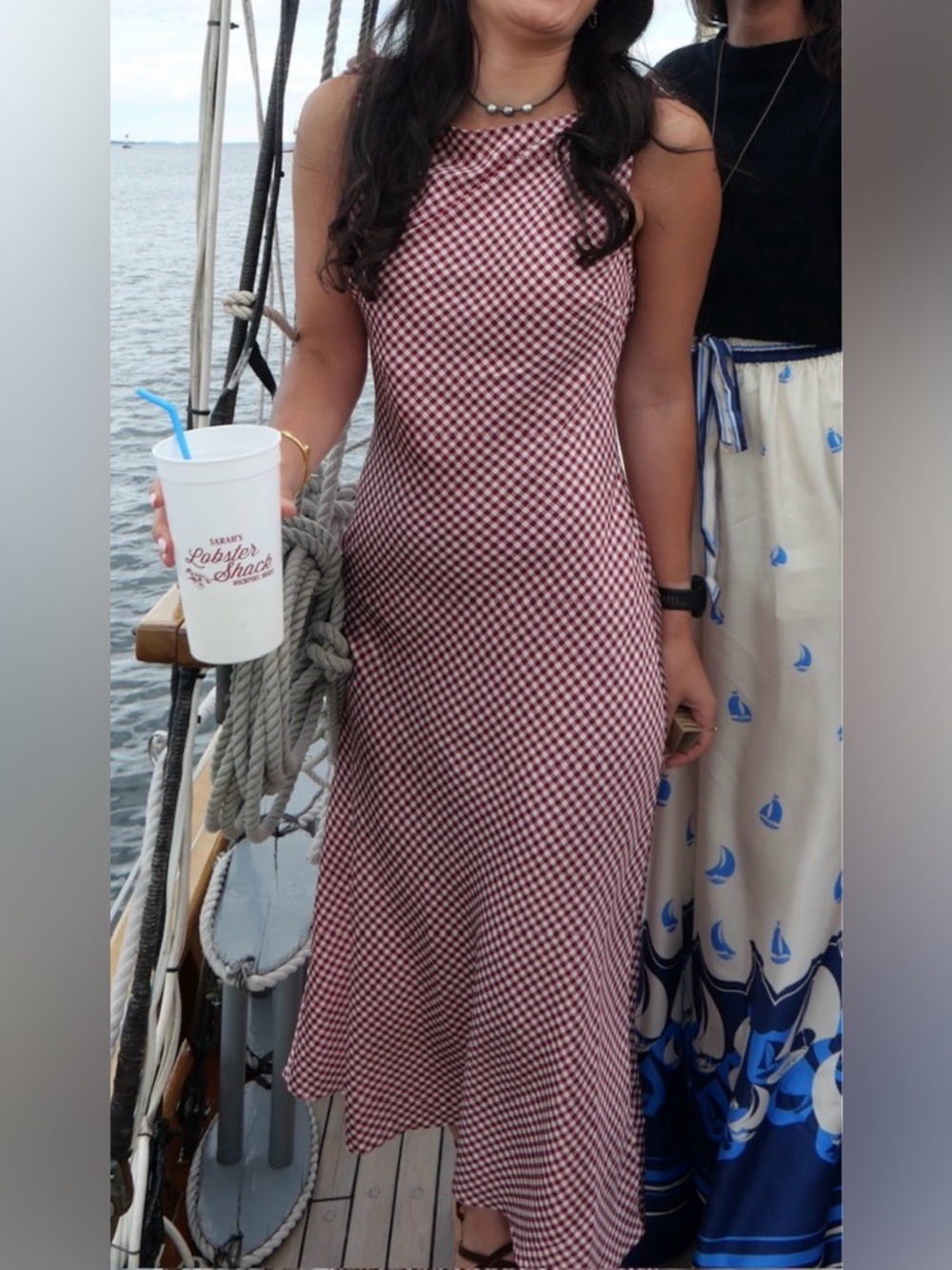 CAROLINE CONSTAS Mariselle Red Gingham Maxi Dress size L Large (Doen ) - Picture 3 of 8